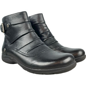 Clarks Women's Ankle Boot Bootie Buckle Detail Zip-Up Black Leather 8 M